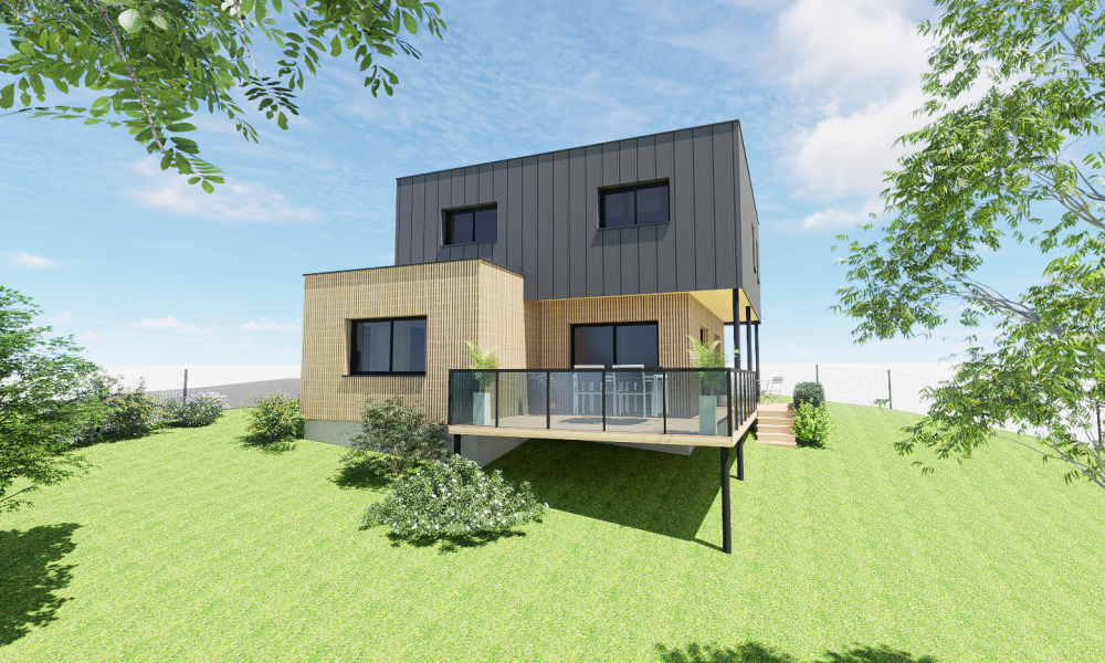 Maison contemporaine sur terrain en pente